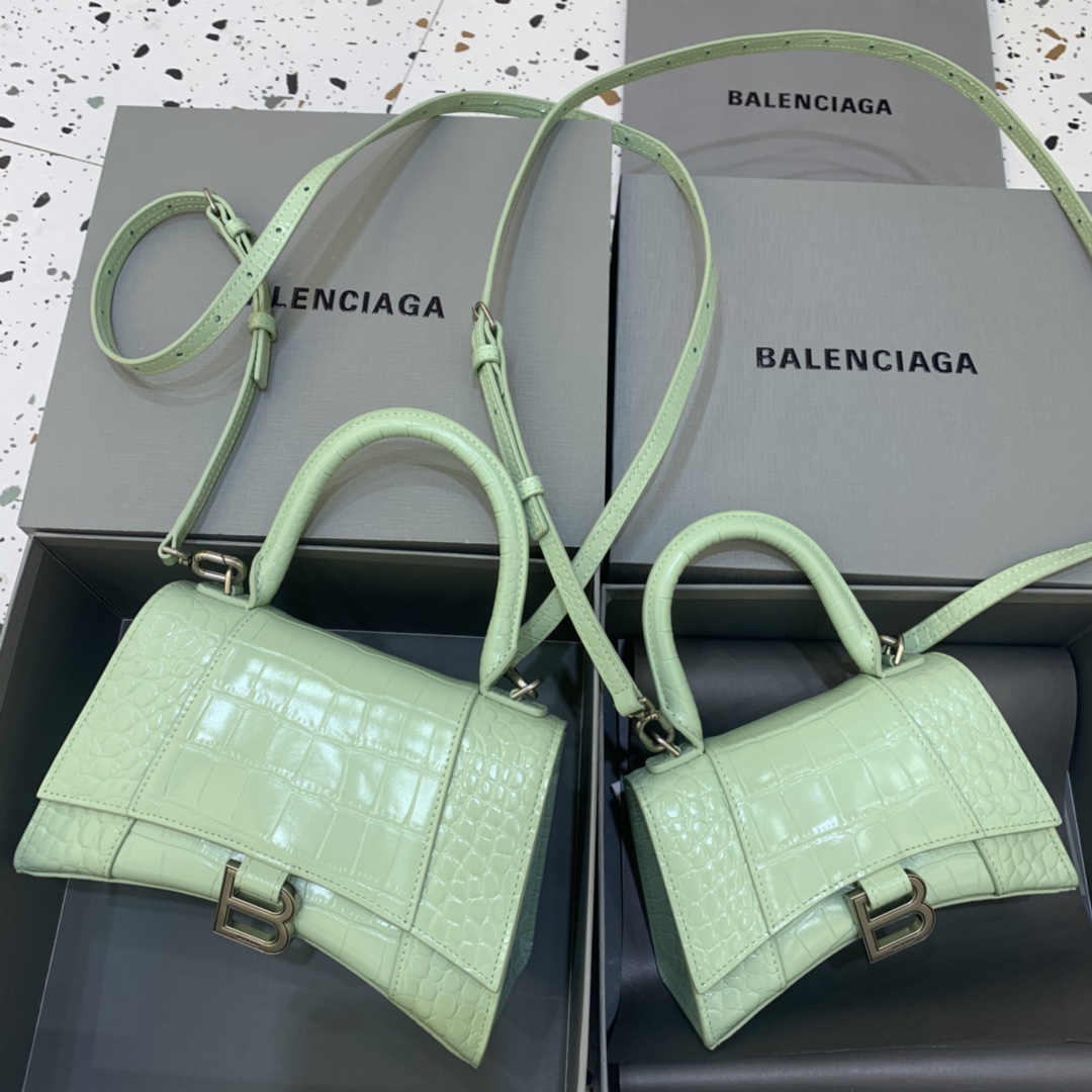 Balenciaga Small Hourglass Bag in Mint Green Crocodile Pattern - Image 10