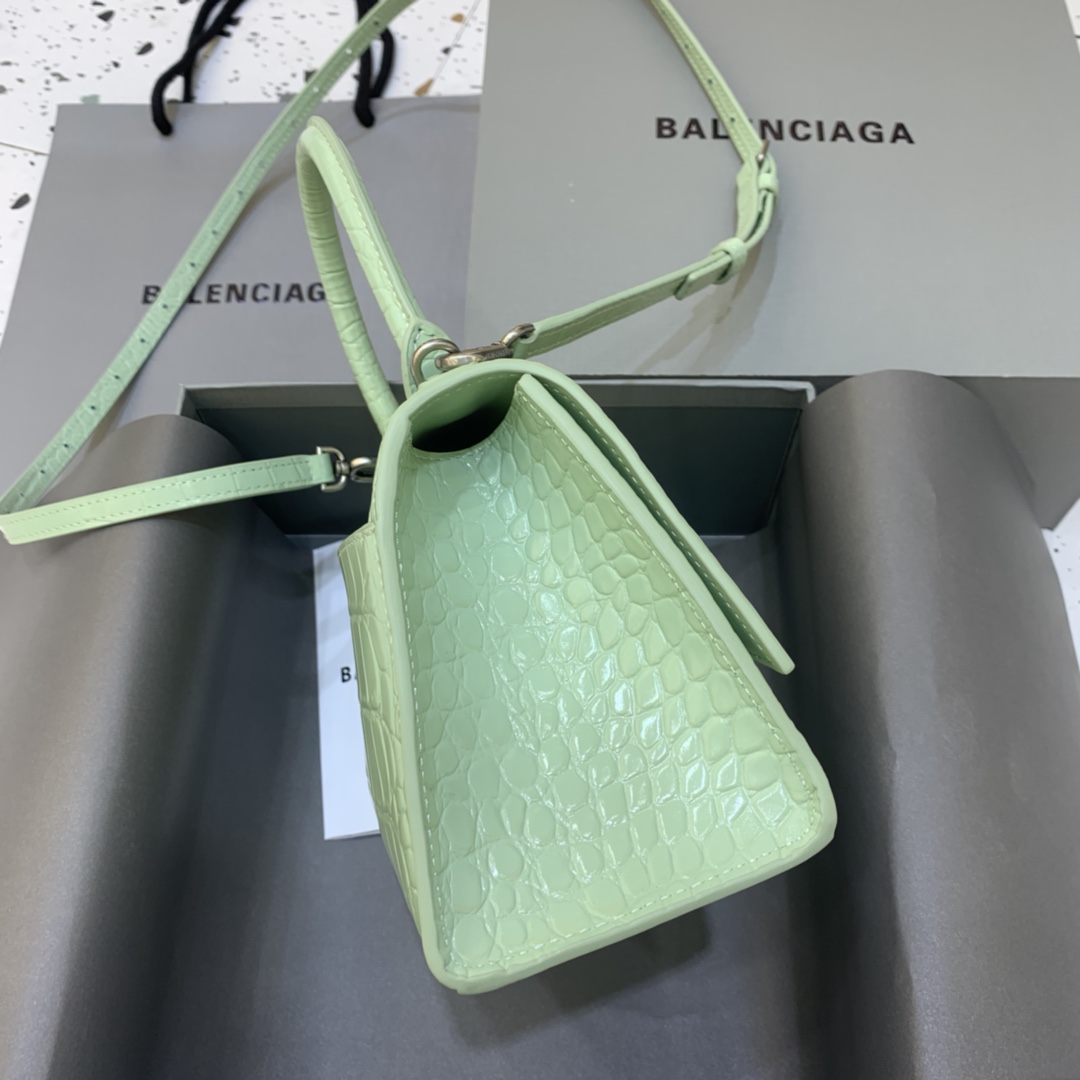 Balenciaga Small Hourglass Bag in Mint Green Crocodile Pattern - Image 4