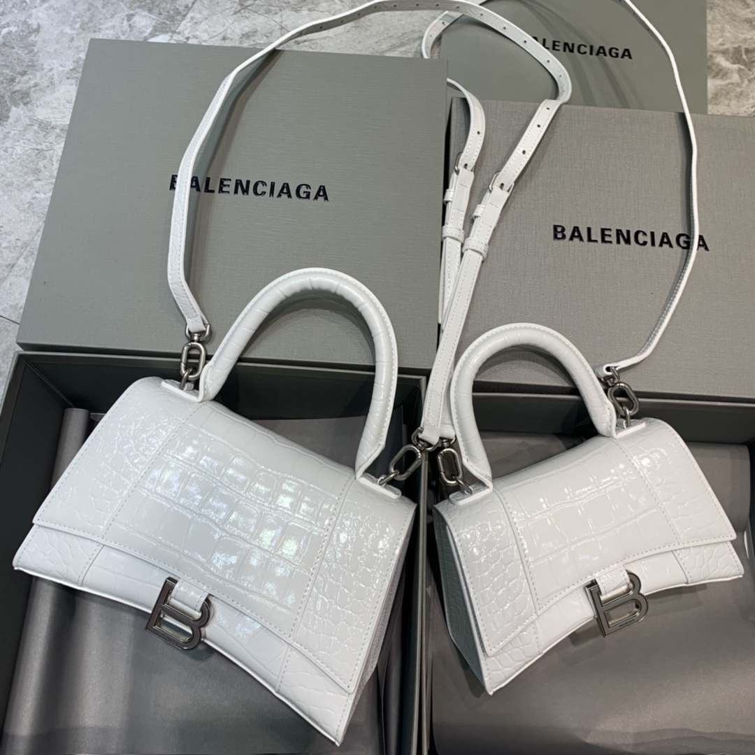 Balenciaga Mini Hourglass Bag in White Crocodile Pattern - Image 9