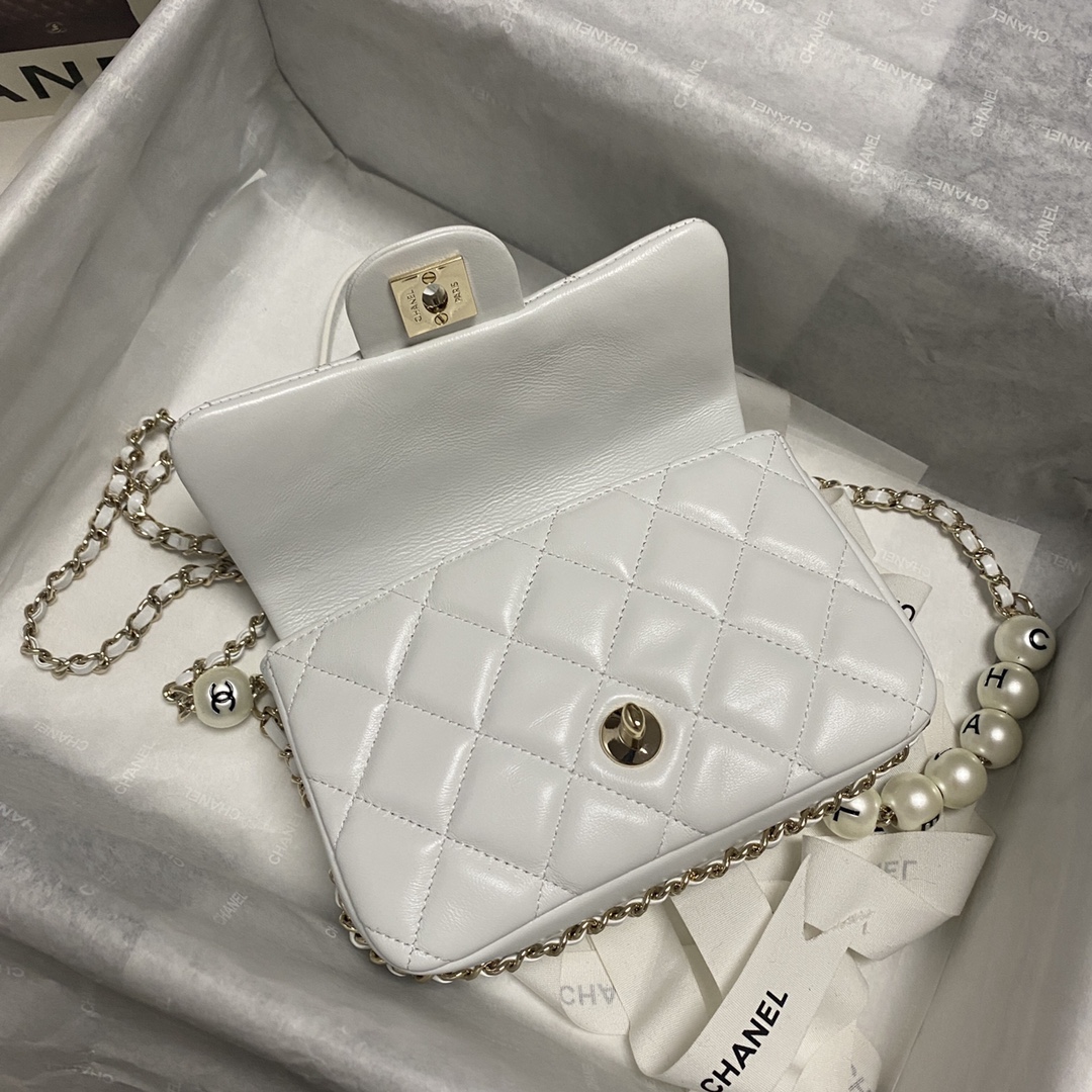 Chanel Pearl Chain Mini Flap Bag in White - Image 6