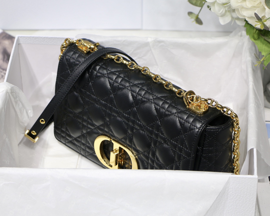 Dior Medium Caro Bag in Black Calfskin - Image 7