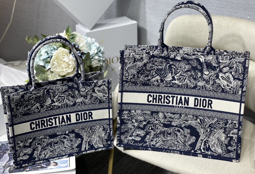 Dior Small Book Tote Bag in Dark Blue Tiger Embroidery - Image 11