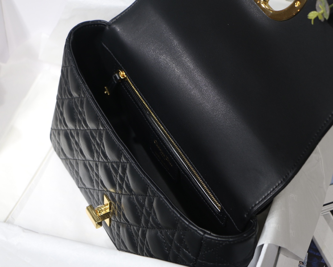 Dior Medium Caro Bag in Black Calfskin - Image 9
