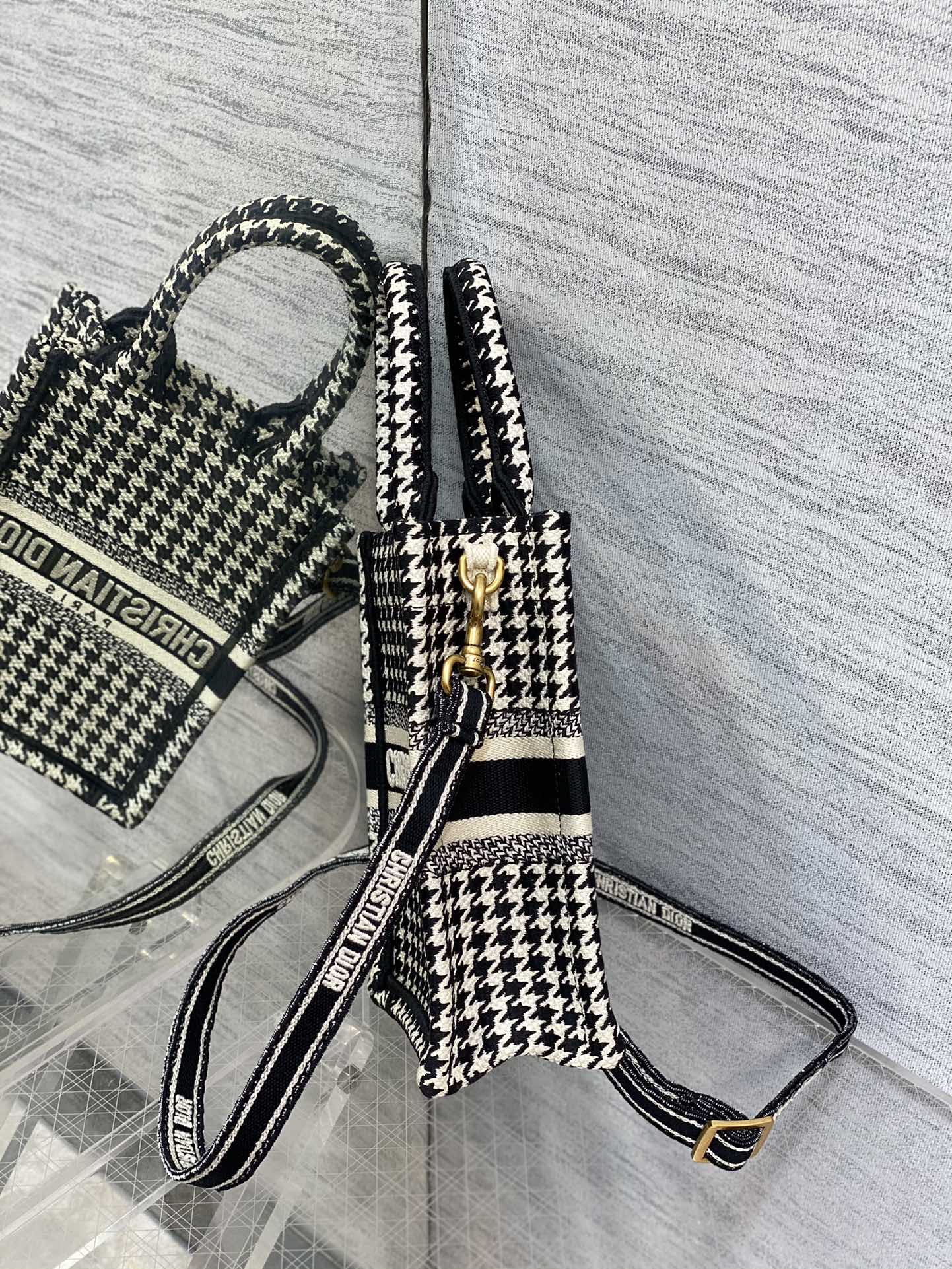 Dior Mini Tote Bag in Black &White Houndstooth - Image 6