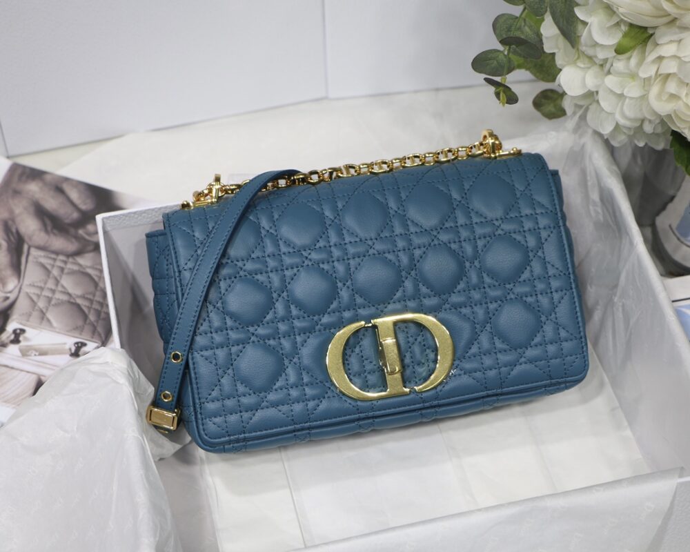 Dior Medium Caro Bag in Deep Sea Blue Calfskin