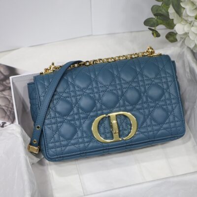 Dior Medium Caro Bag in Deep Sea Blue Calfskin
