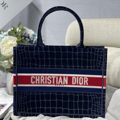Dior Large Tote Small in Velvet Blue Crocodile Pattern