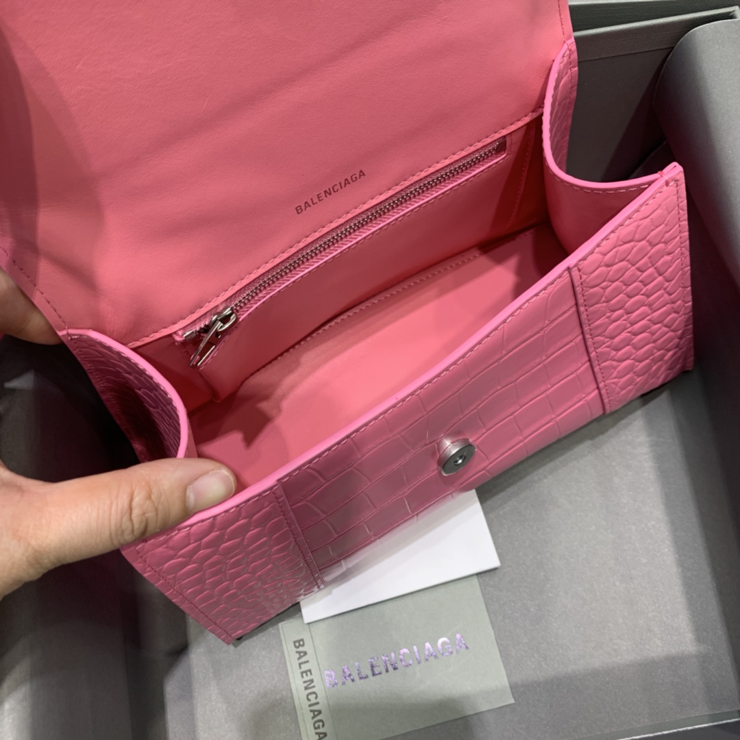 Balenciaga Small Hourglass Bag in Pink Crocodile Pattern - Image 8