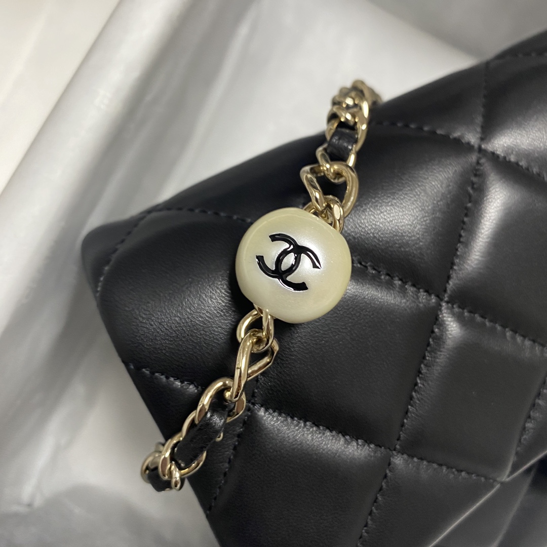 Chanel Pearl Chain Small Flap Bag in Black - Image 9