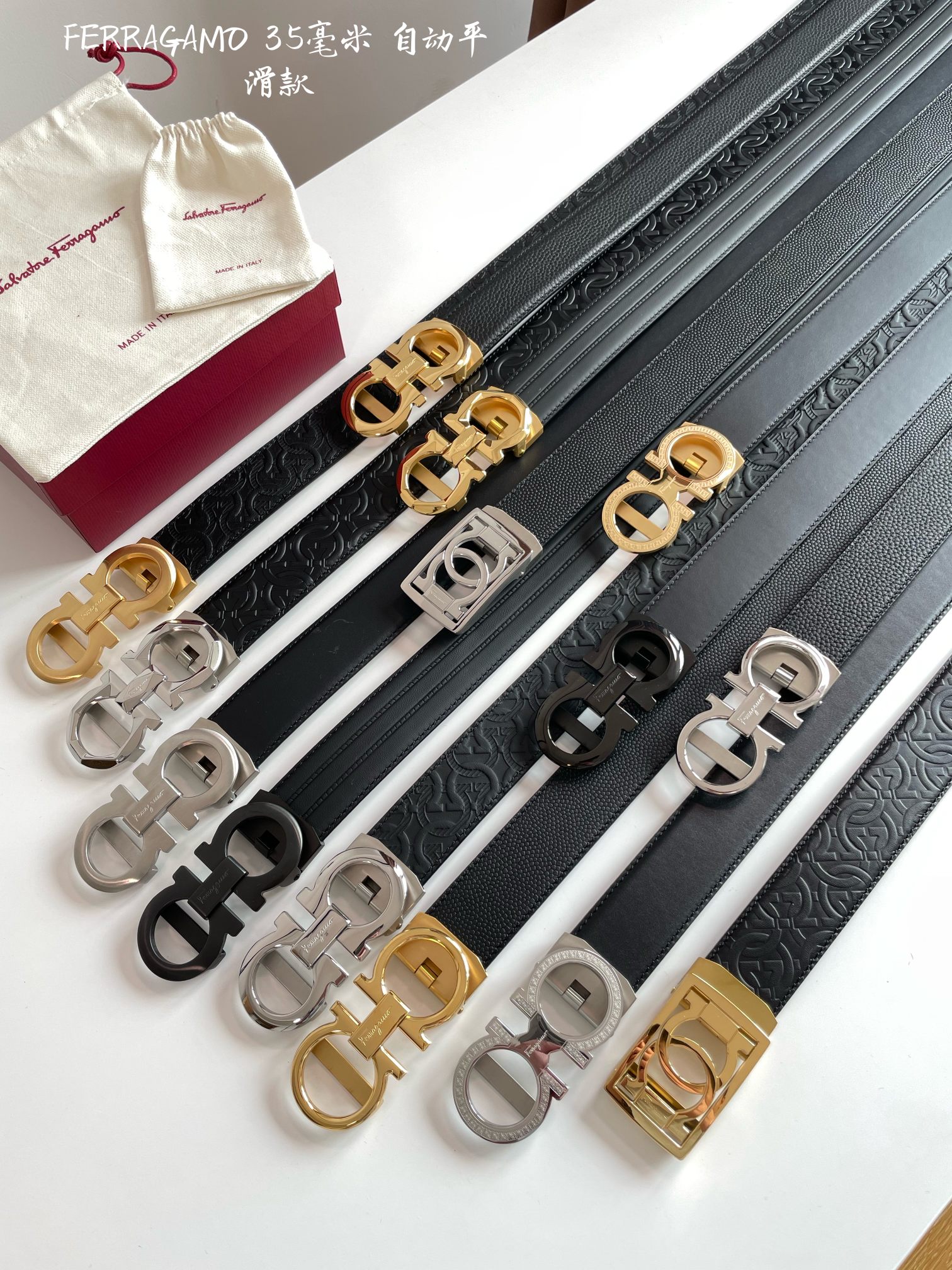 db9bf2_938e25a9baf547ba86603369dc2f7c5cmv2.jpg Ferragamo Logo Buckle Automatic Smoothing Leather Belt - Image 1