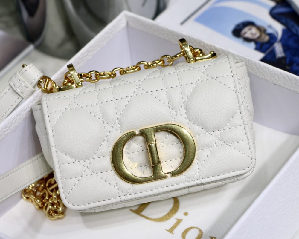 Dior Mini Caro Bag in White Calfskin