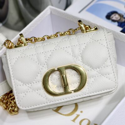 Dior Mini Caro Bag in White Calfskin