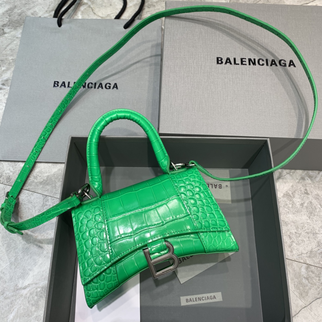 db9bf2_94c18fcc91ce4f228a1047550680d2f1mv2.jpg Balenciaga Mini Hourglass Bag in Green Crocodile Pattern - Image 1