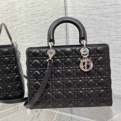 Lady Dior Large Bag in Black Sheepskin