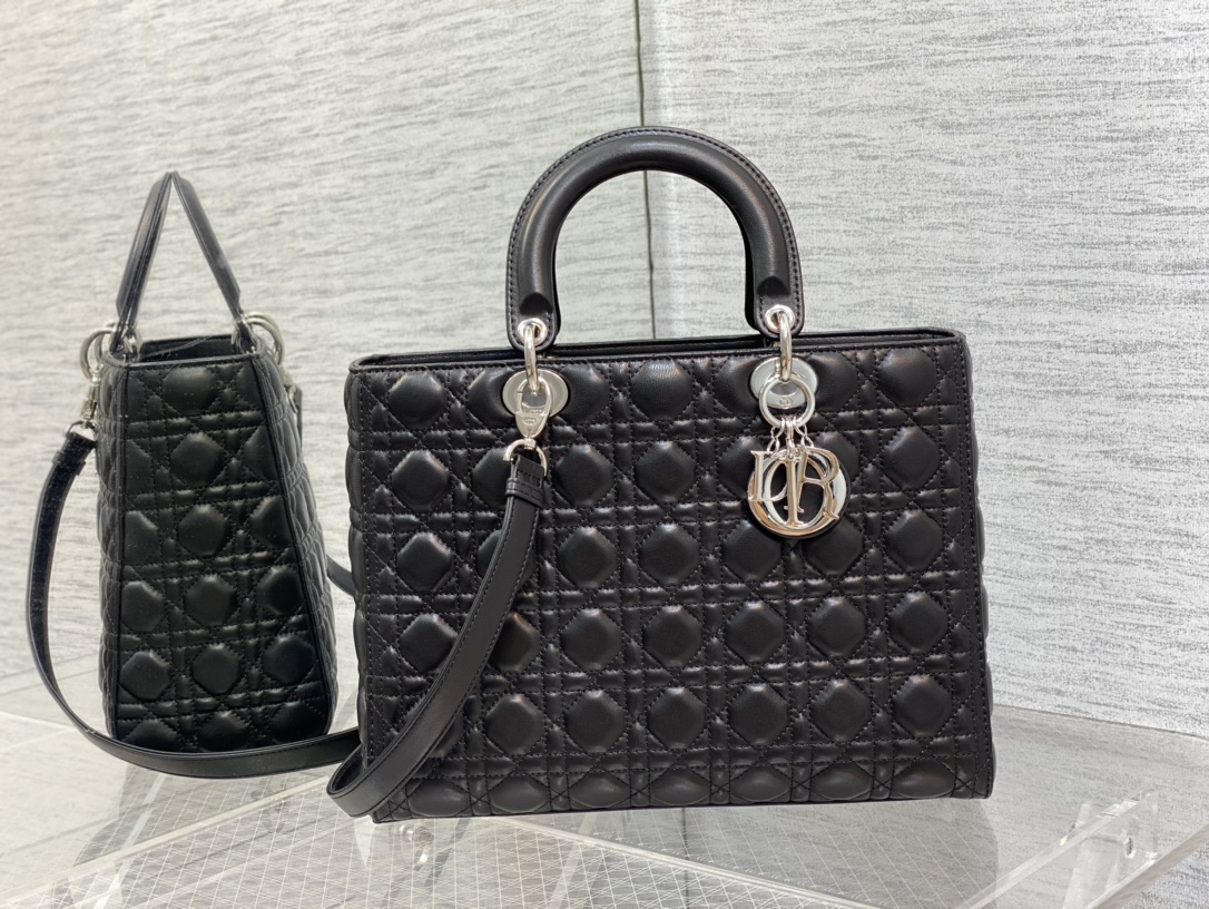 Lady Dior Large Bag in Black Sheepskin