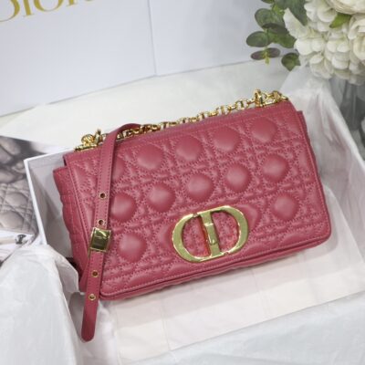 Dior Medium Caro Bag in Raspberry Pink Calfskin