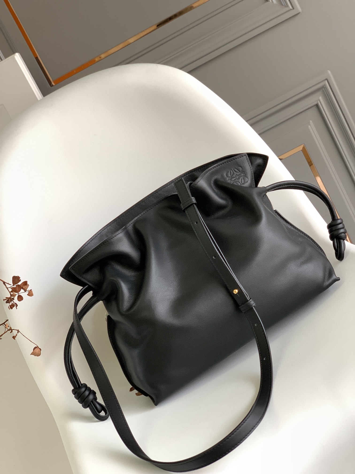 Loewe Large Flamenco Bag in Black Calfskin