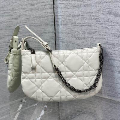 Dior Caro Tulip Bag 25 in White Calfskin