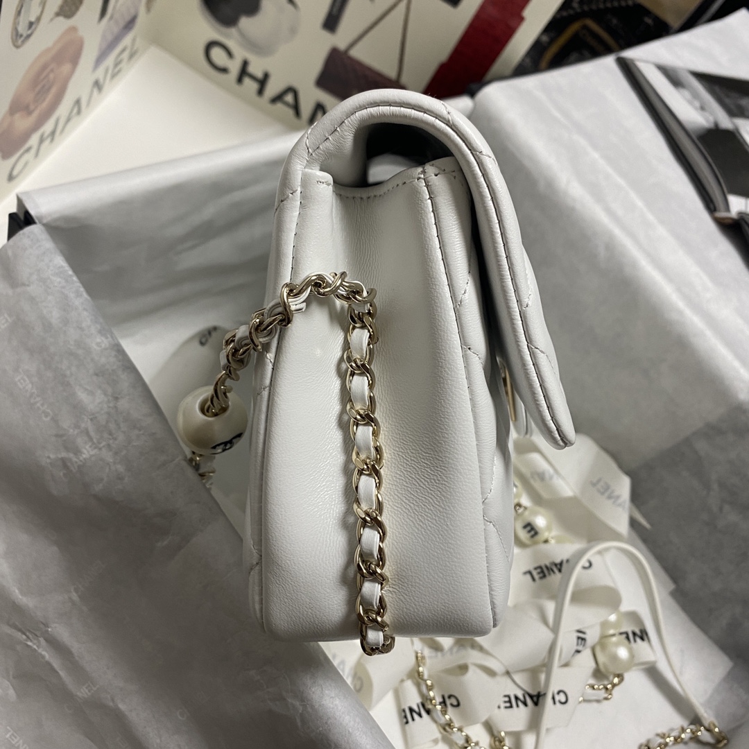 Chanel Pearl Chain Small Flap Bag in White - Image 7