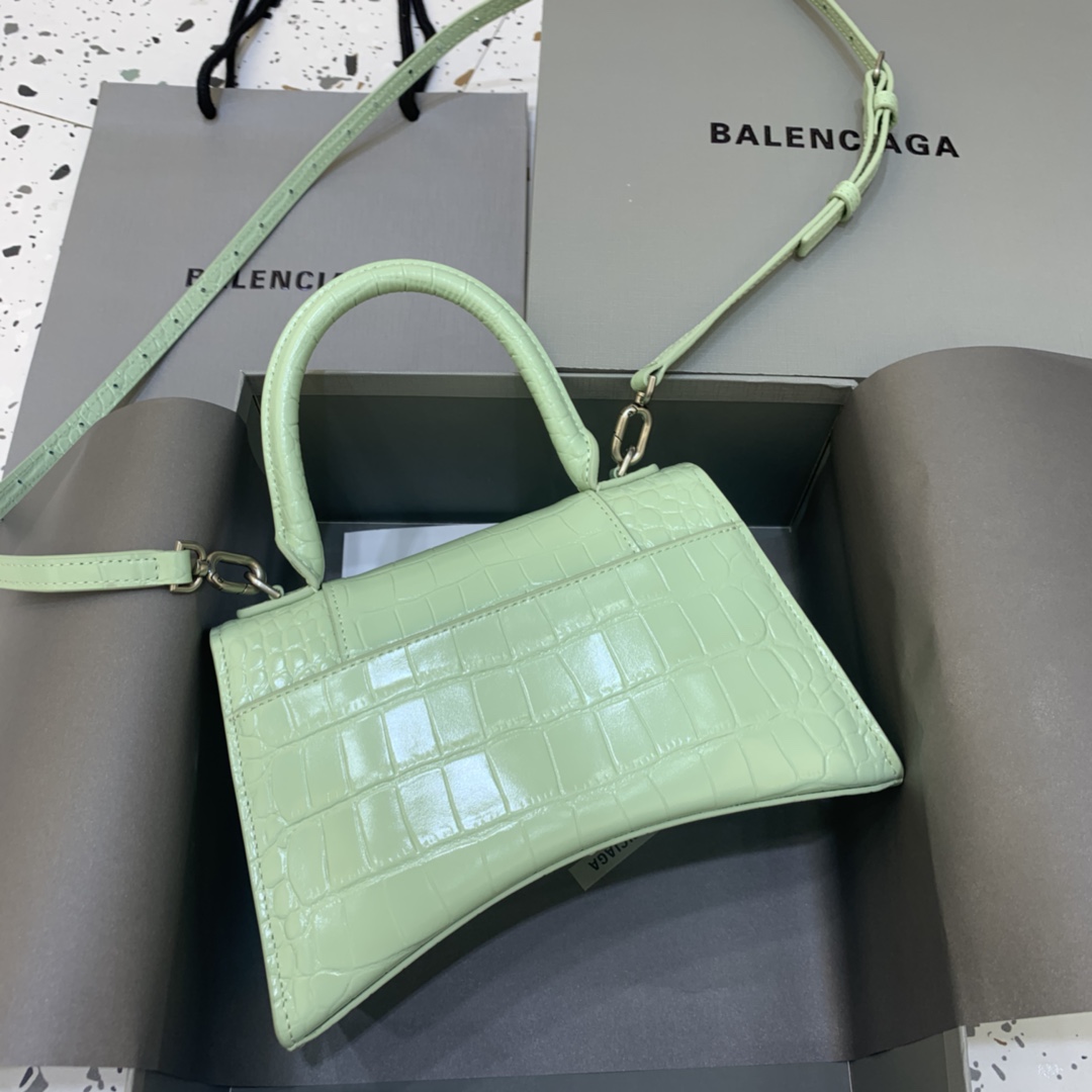 Balenciaga Small Hourglass Bag in Mint Green Crocodile Pattern - Image 3