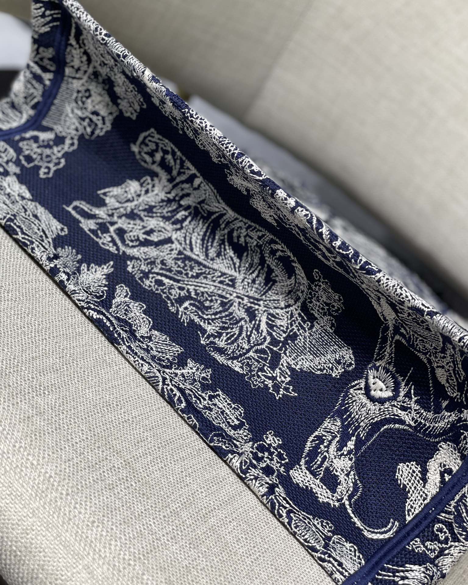 Dior Small Book Tote Bag in Dark Blue Tiger Embroidery - Image 5