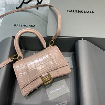 Balenciaga Mini Hourglass Bag in Naked Pink Crocodile Pattern