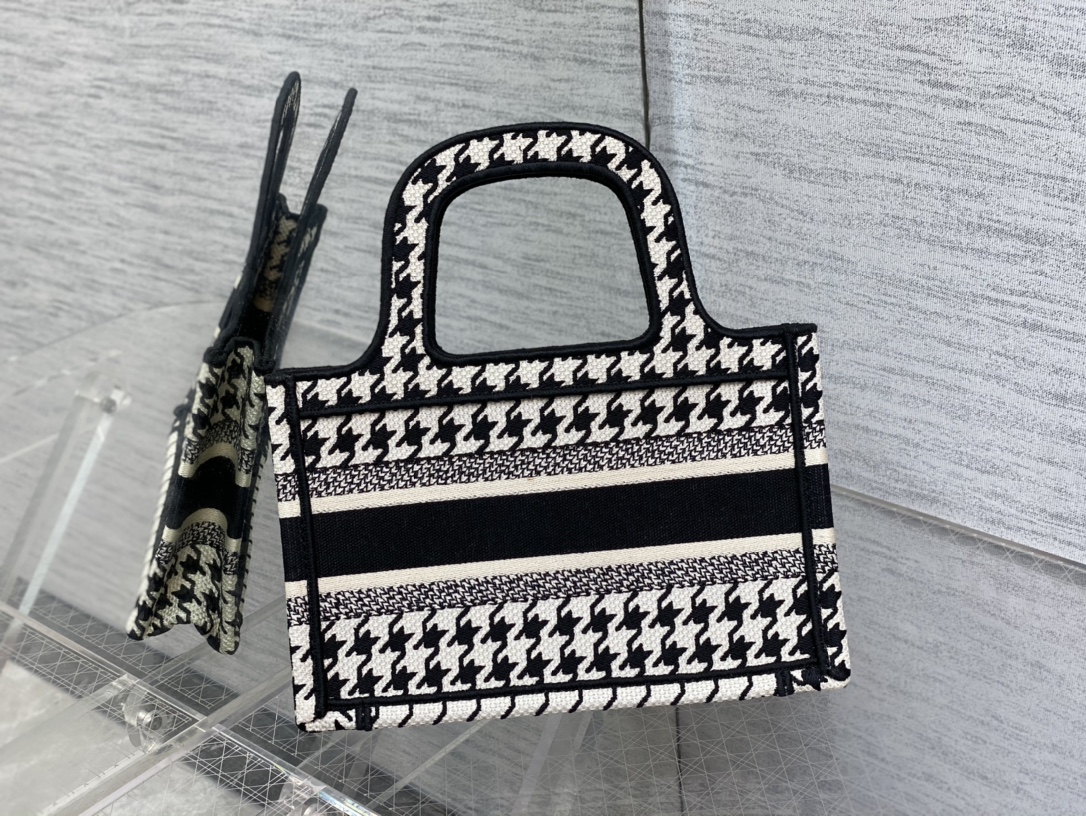 Dior Small Tote Bag in Black & White Houndstooth - Image 3