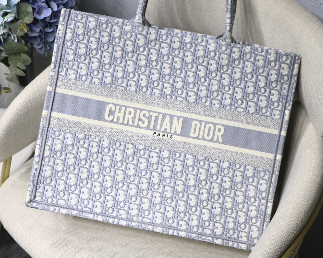 Dior Large Book Tote Bag in Bluish Grey Monogram - Image 5