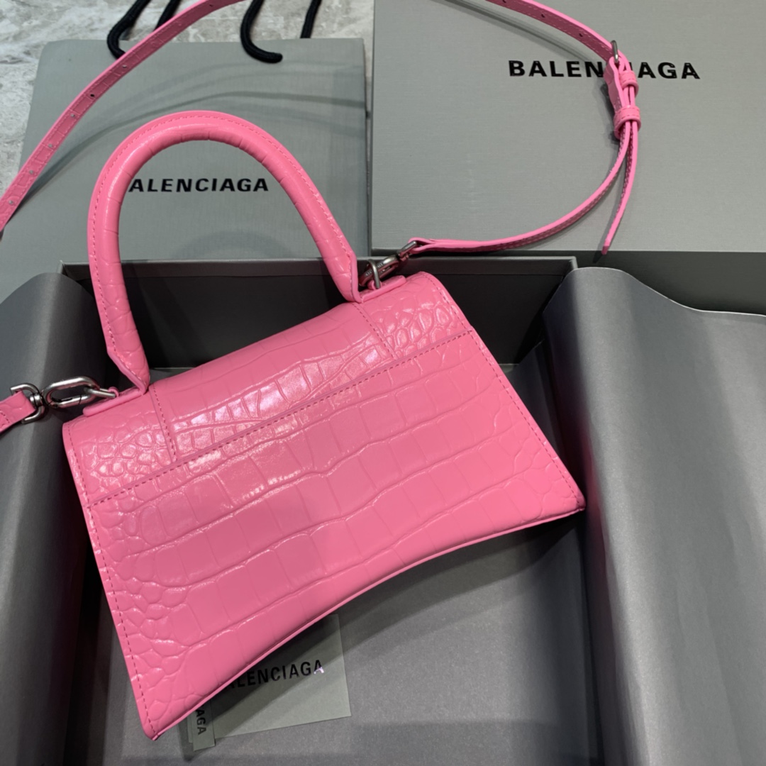 Balenciaga Small Hourglass Bag in Pink Crocodile Pattern - Image 3