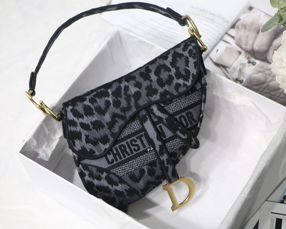 Dior Large Saddle Bag in Grey Leopard Print