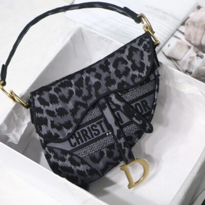 Dior Large Saddle Bag in Grey Leopard Print