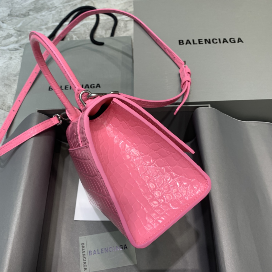 Balenciaga Small Hourglass Bag in Pink Crocodile Pattern - Image 4