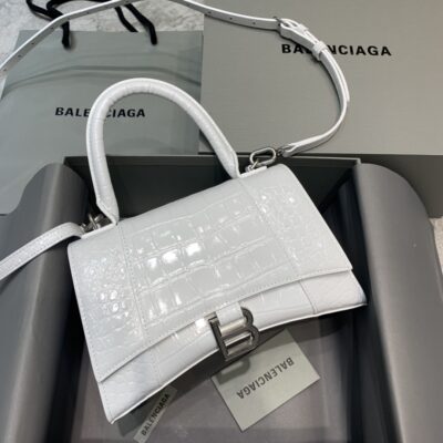 Balenciaga Small Hourglass Bag in White Crocodile Pattern
