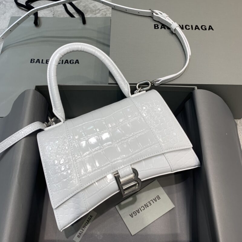 Balenciaga Small Hourglass Bag in White Crocodile Pattern