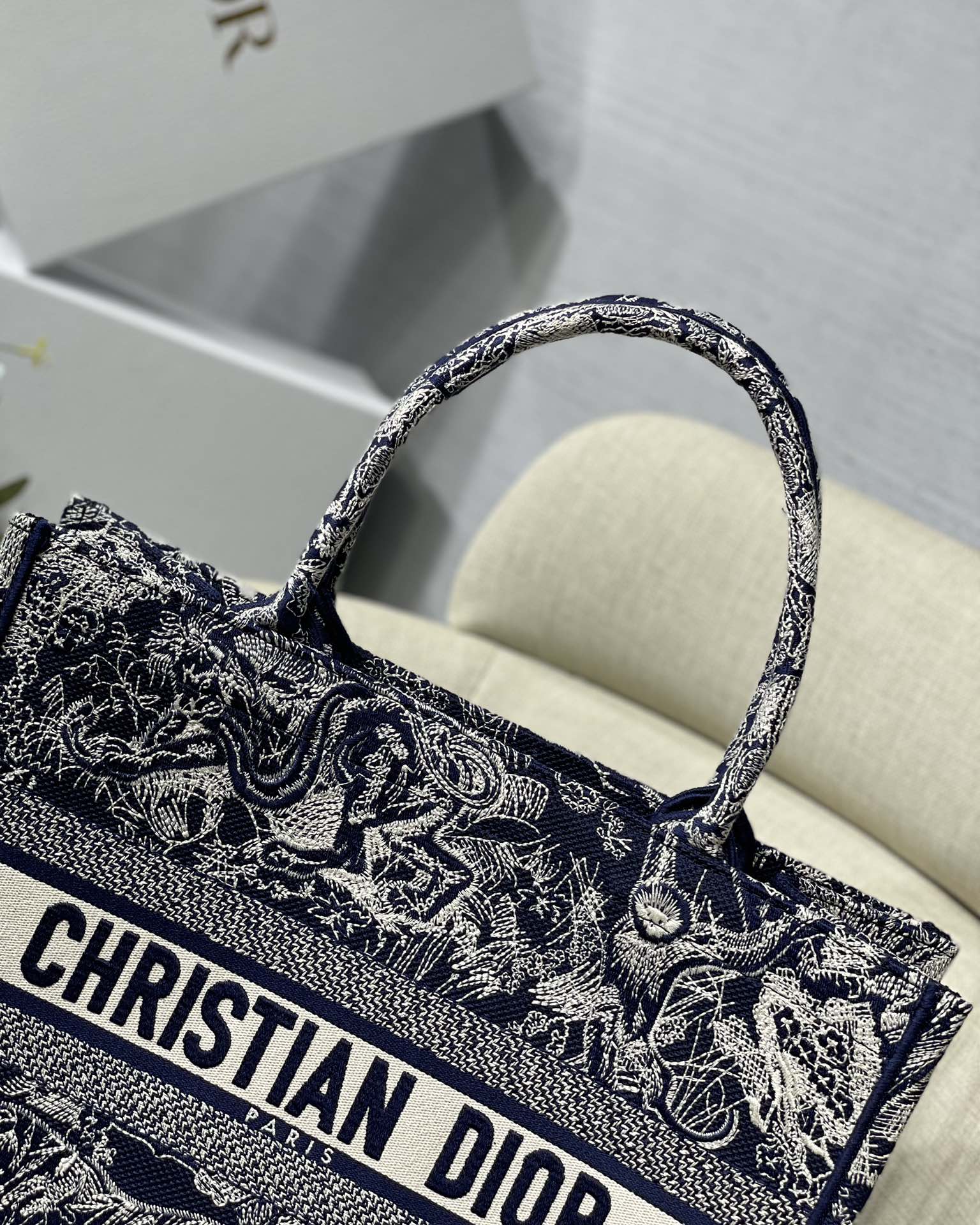 Dior Small Book Tote Bag in Dark Blue Tiger Embroidery - Image 6