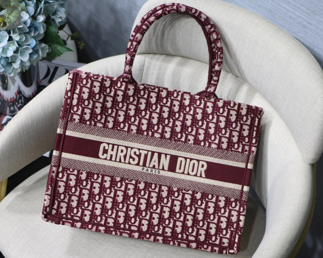 Dior Small Book Tote Bag in Dark Red Monogram
