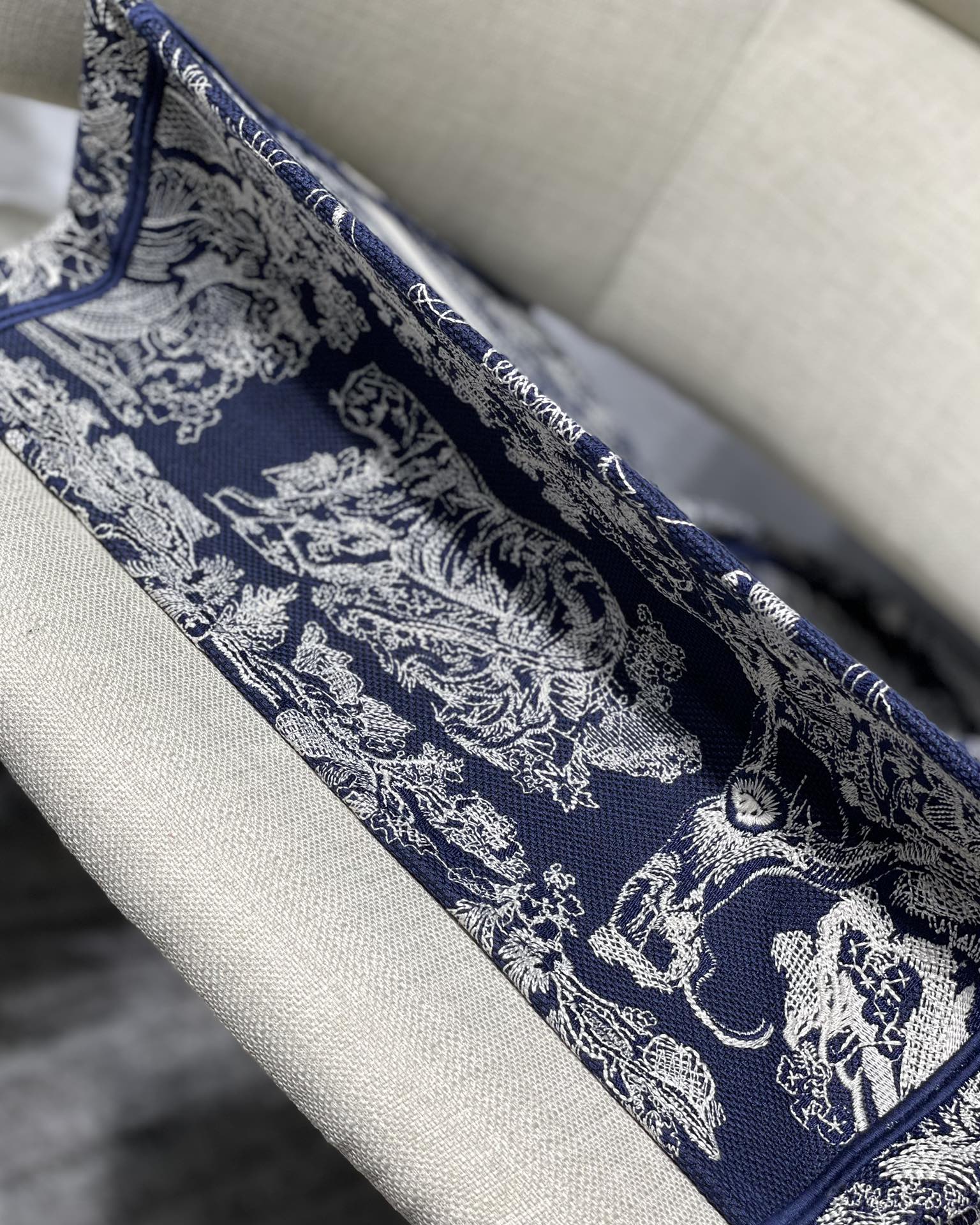 Dior Large Book Tote Bag in Dark Blue Embroidery - Image 5