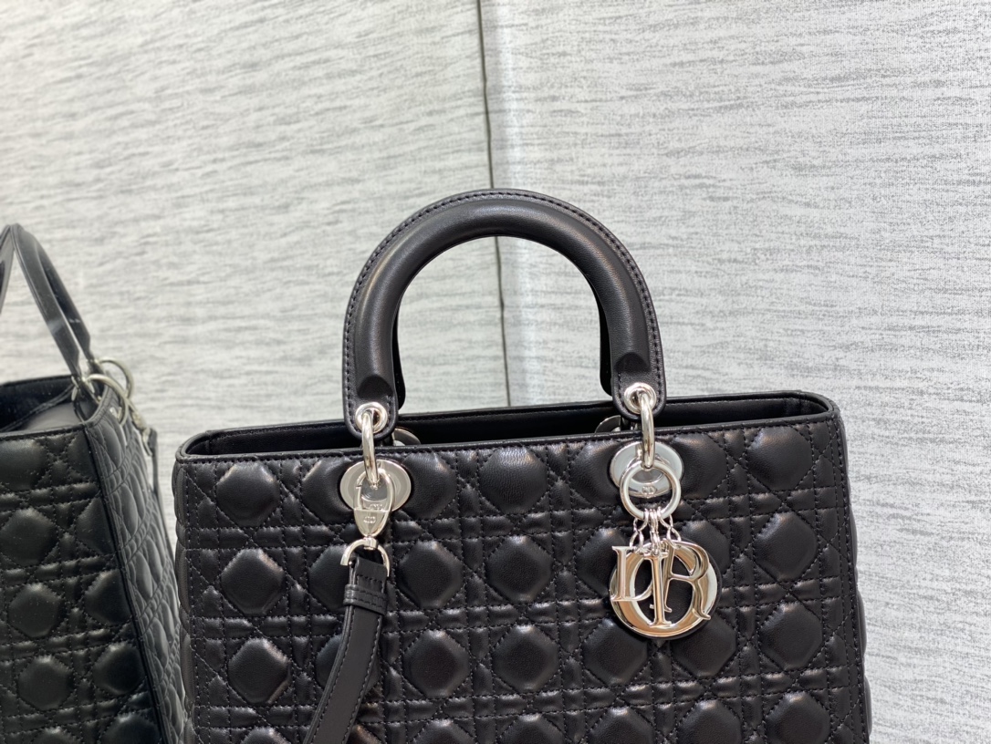 Lady Dior Large Bag in Black Sheepskin - Image 8