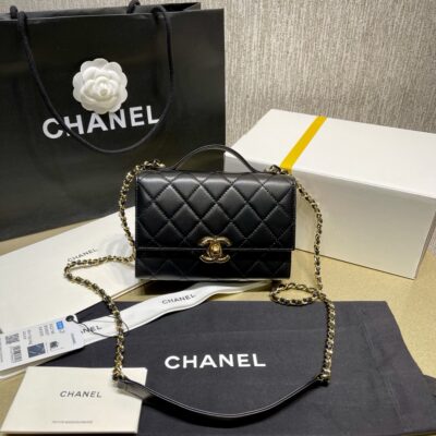 Chanel 22 Classic Rectangular Mini Flap Bag in Black Lambskin
