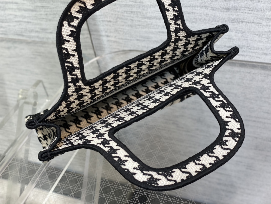 Dior Small Tote Bag in Black & White Houndstooth - Image 7