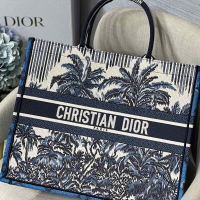 Dior Large Book Tote Bag in Coconut Tree Embroidery