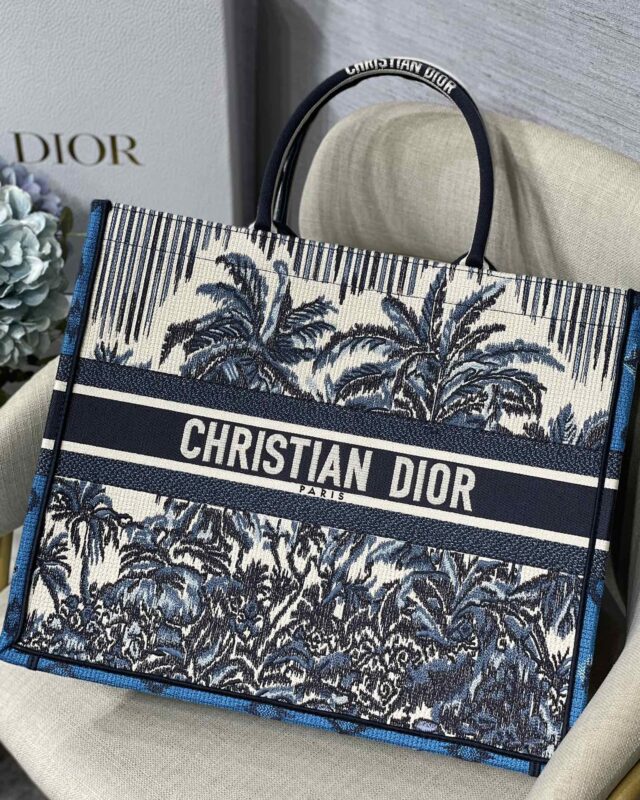 Dior Large Book Tote Bag in Coconut Tree Embroidery