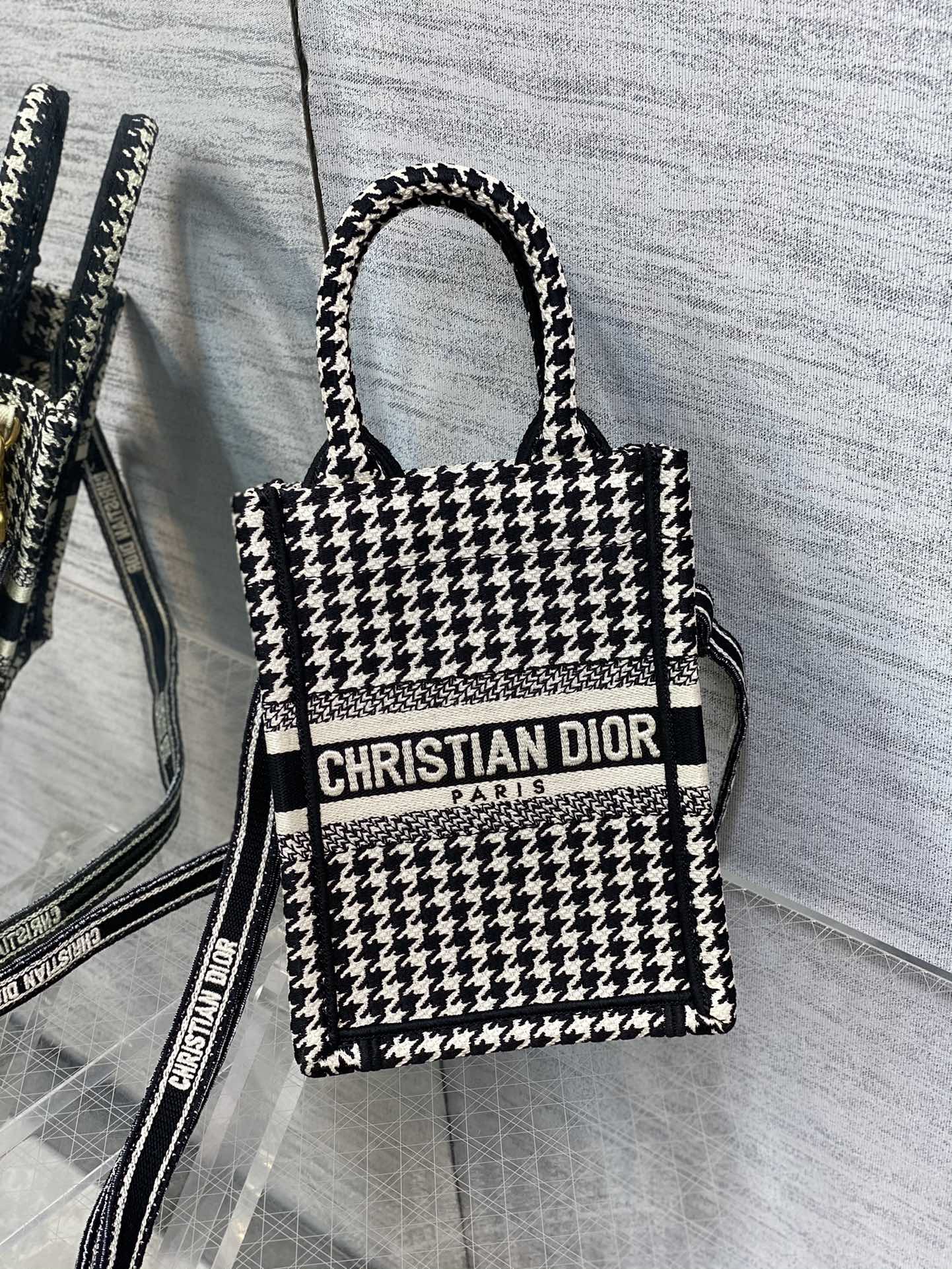 Dior Mini Tote Bag in Black &White Houndstooth - Image 5