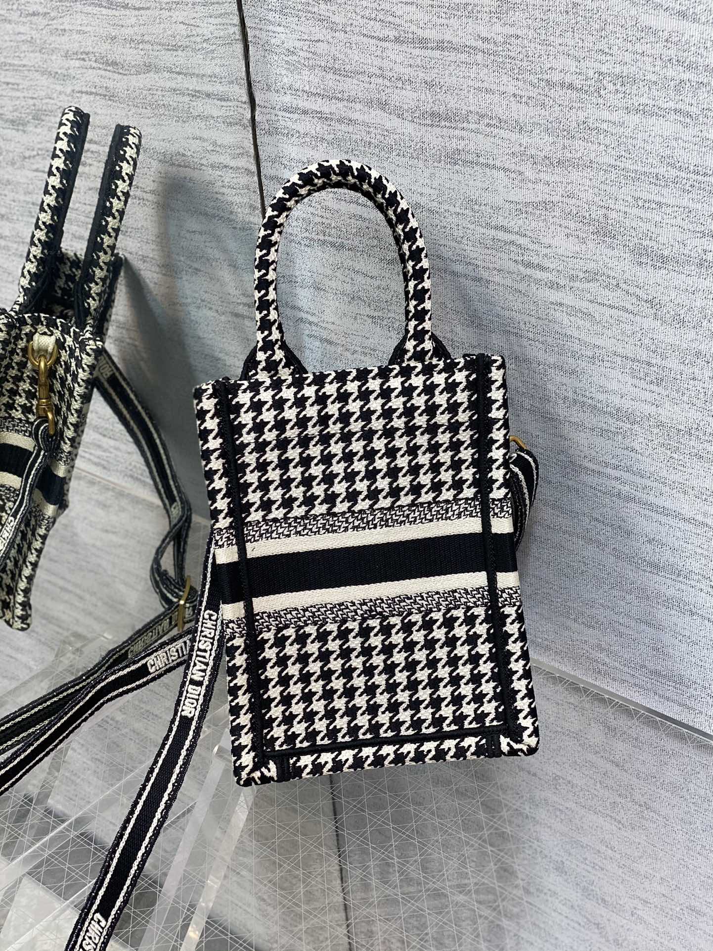 Dior Mini Tote Bag in Black &White Houndstooth - Image 3