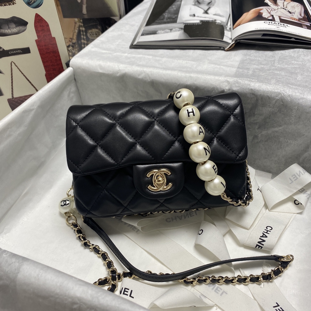 Chanel Pearl Chain Mini Flap Bag in Black - Image 3