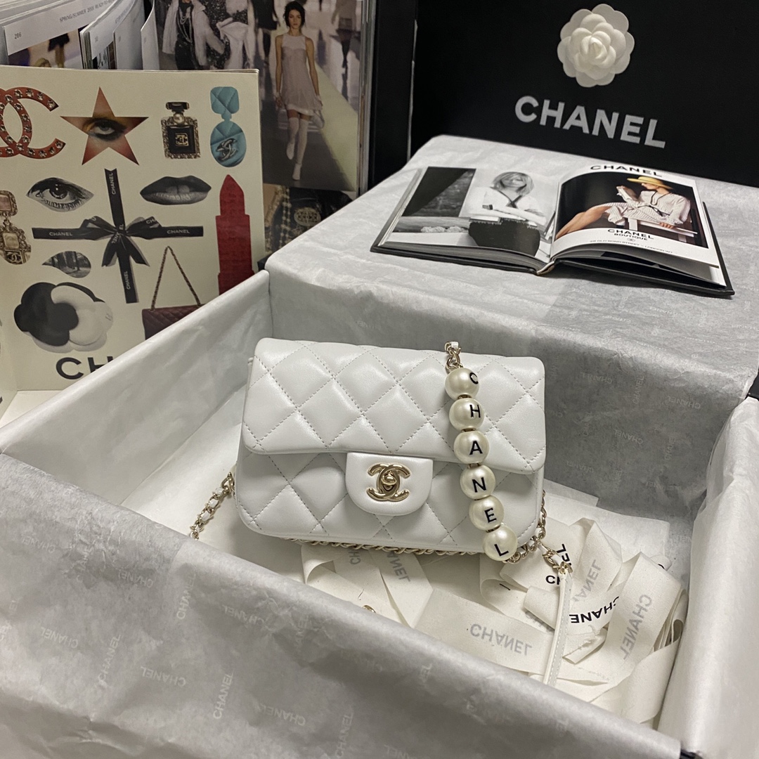Chanel Pearl Chain Mini Flap Bag in White - Image 4