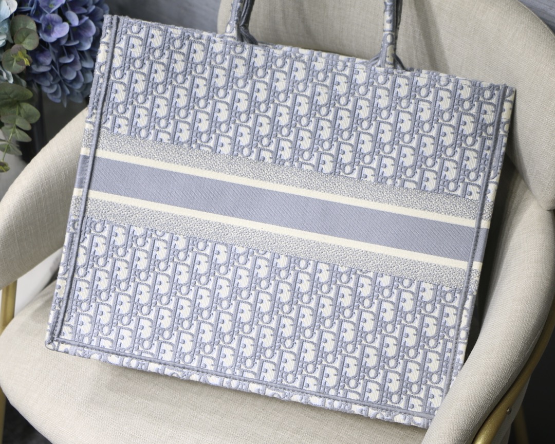 Dior Large Book Tote Bag in Bluish Grey Monogram - Image 3