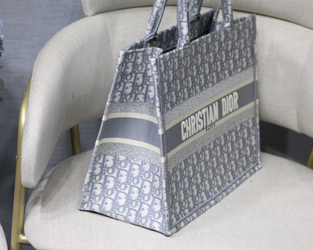 Dior Small Book Tote Bag in Bluish Grey Monogram - Image 4