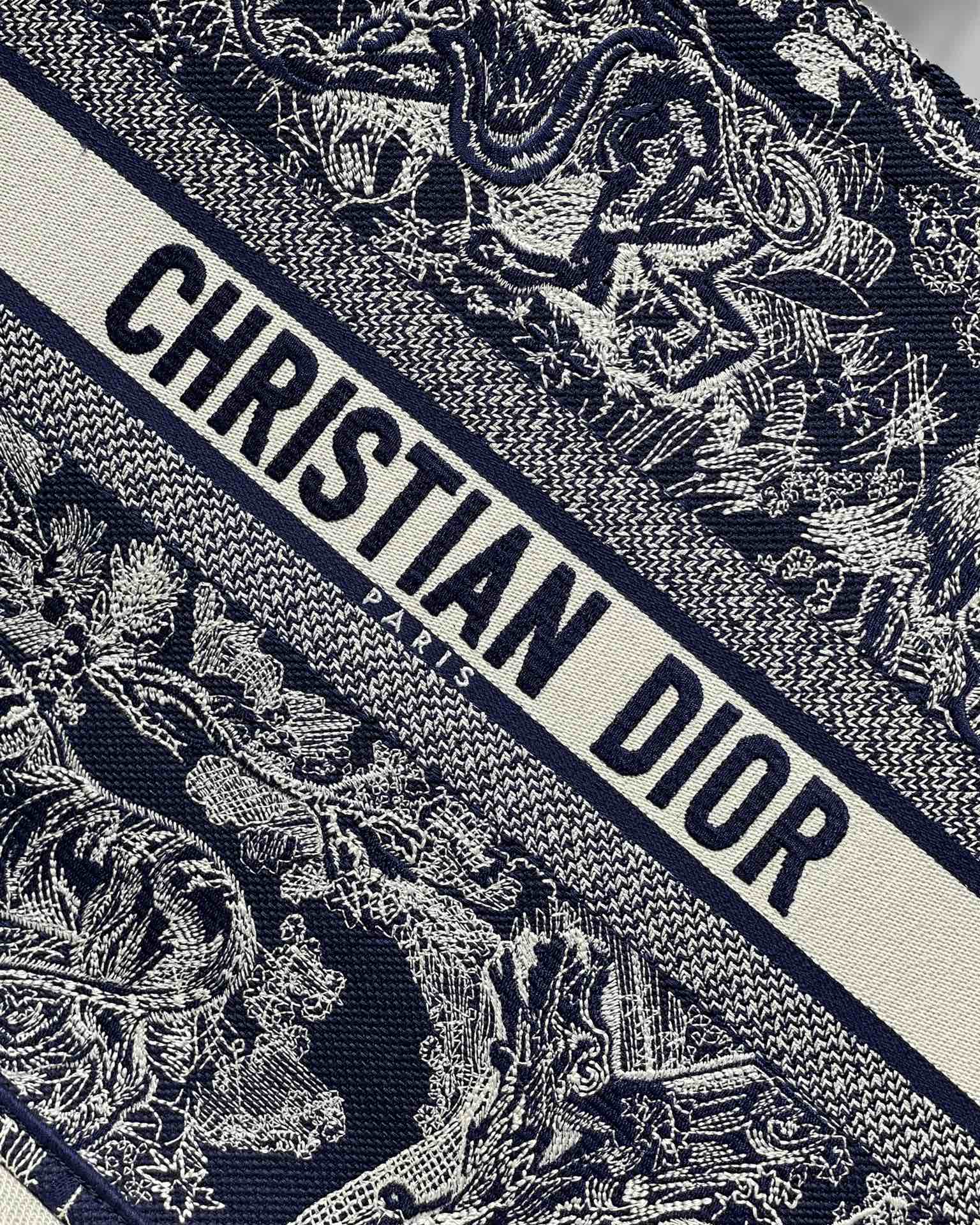 Dior Large Book Tote Bag in Dark Blue Embroidery - Image 9