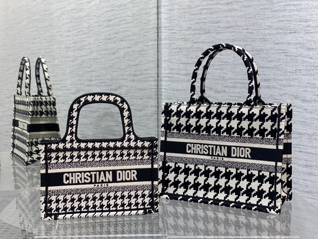 Dior Small Tote Bag in Black & White Houndstooth - Image 11